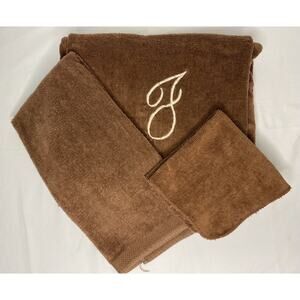 Vintage Martex Towel Set of 3 Brown USA made Monogrammed with J Pepperell Cotton